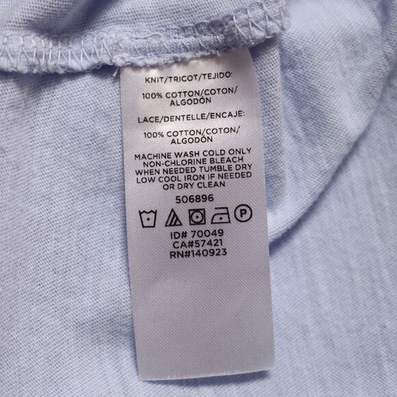 Loft Eyelet Peplum Trim Light Periwinkle Blue Cotton T-Shirt Short Sleeve Sze XS - Picture 7 of 8